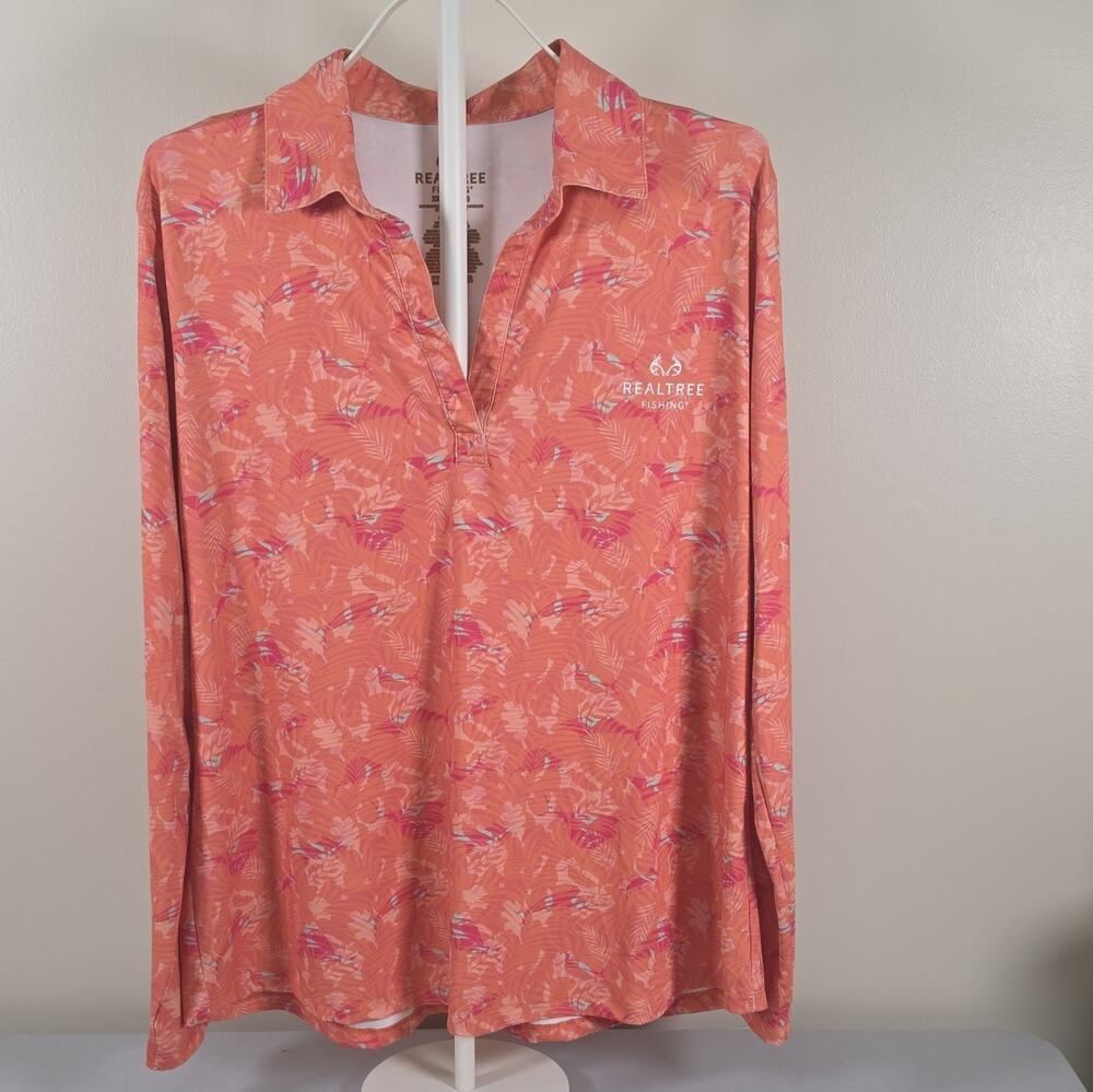 Realtree Fishing Women's XXL Long Sleeve Collared Pullover Coastal Shirt Orange